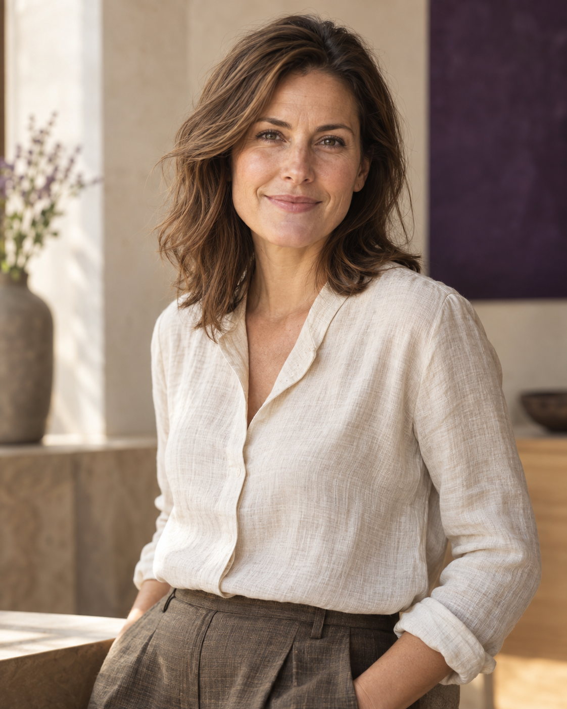 AI-generated fictional businesswoman used to explore the portrait layout; this is not Liena